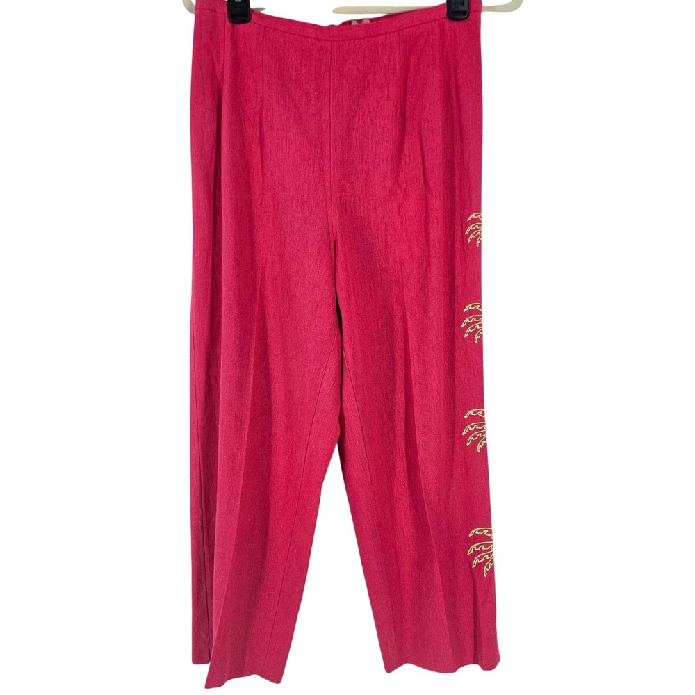 Vtg y2k‎ Plaza South Women's Pink Embroidered Palm Tree Pants Capri high waist